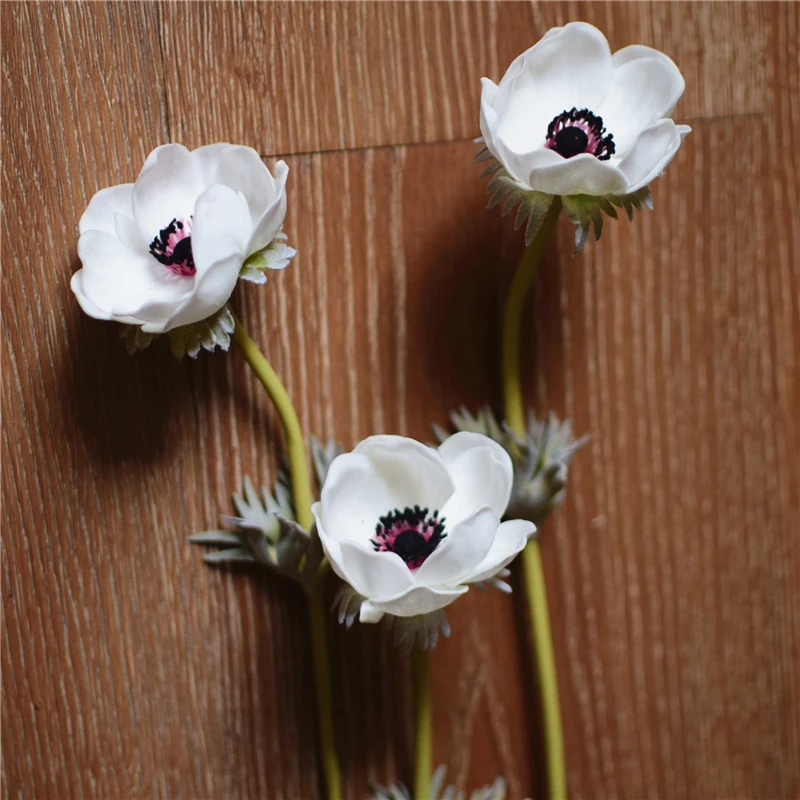 

White Anemones Natural Real Touch artificial Flowers Single Stem for Silk Wedding Bridal Bouquets Centerpieces Decorative Flower