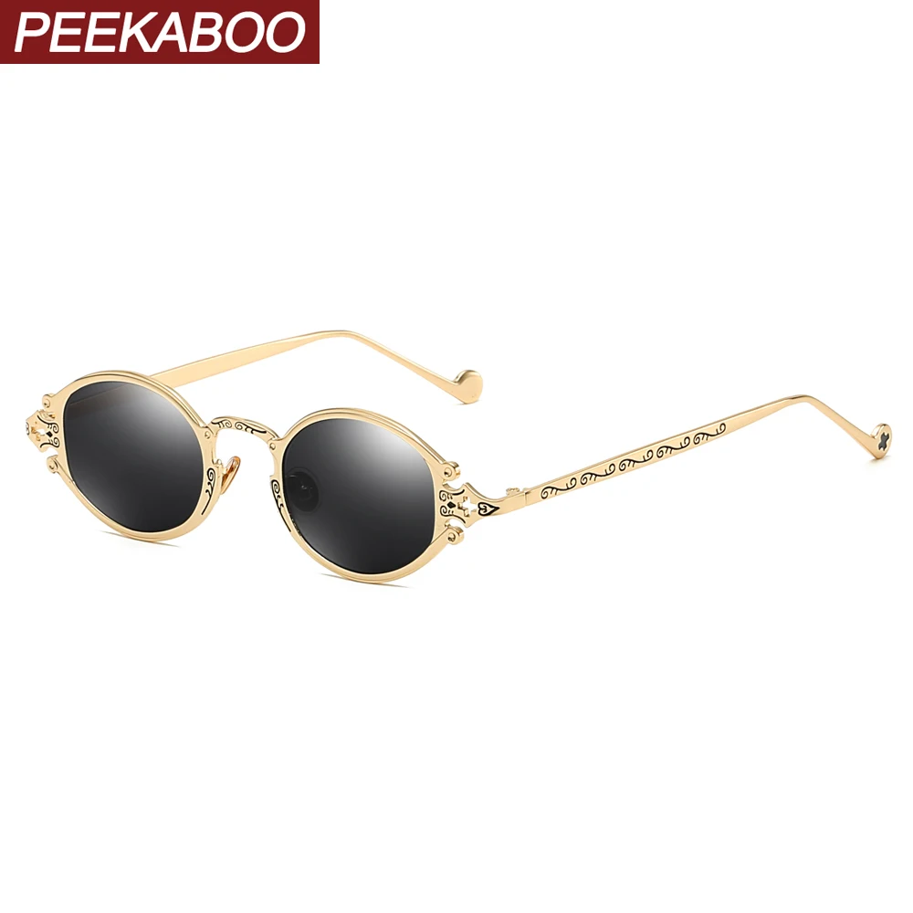 Peekaboo mens ovale occhiali da sole da uomo 2019 stile punk rosso delle donne occhiali da sole retro rotondo oro nero telaio in metallo di alta