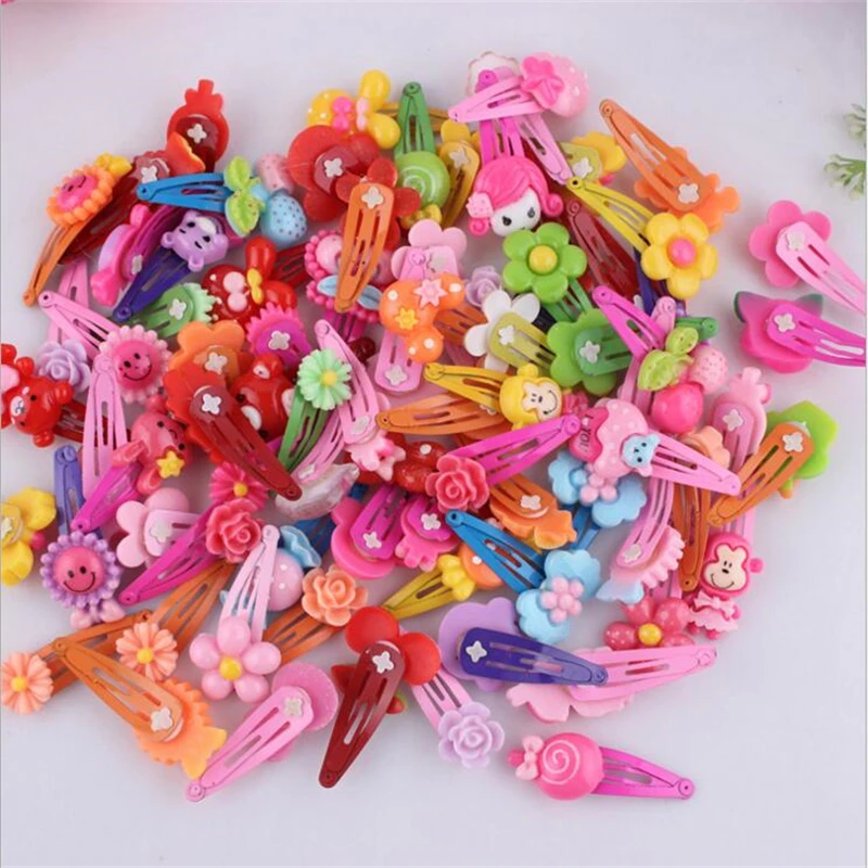 Fashion Barrette Baby Hair Clip 20pcs Cute Flower Solid Cartoon Handmade Resin Flower Children Hairpin Girl Hairgrip Accessories