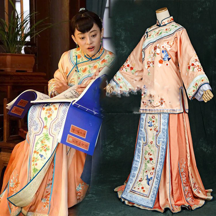 Zhou Ying 2 Designs Late Qing Dynasty Embroidery Costume Folk Rich Women Qifu Xiuhefu for Latest TV Play Nothing Gold Can Stay