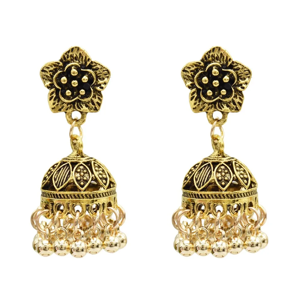 Indian Turkish Vintage Metal Drop Earrings Carved Flower Party Egypt Jhumka Earring Gypsy Thailand Mexican Party  Jewelry