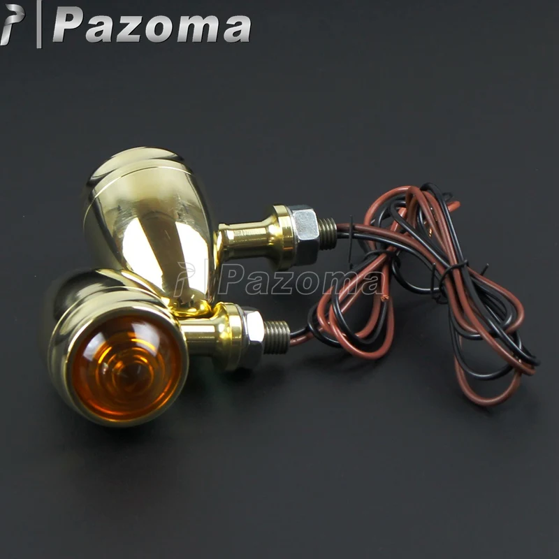 10mm Bolt Brat Solid Brass Motorcycle Bulb Turn Signal Indicator Lamp Amber Light for Harley Honda Suzuki Kawasaki Cafe Racer