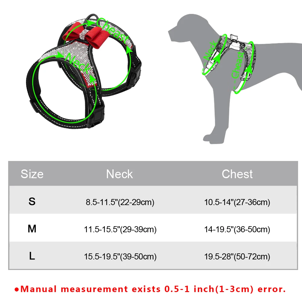 Arnés reflectante de nailon para perros pequeños y medianos, chaleco con diamantes de imitación y lazo, accesorios para mascotas
