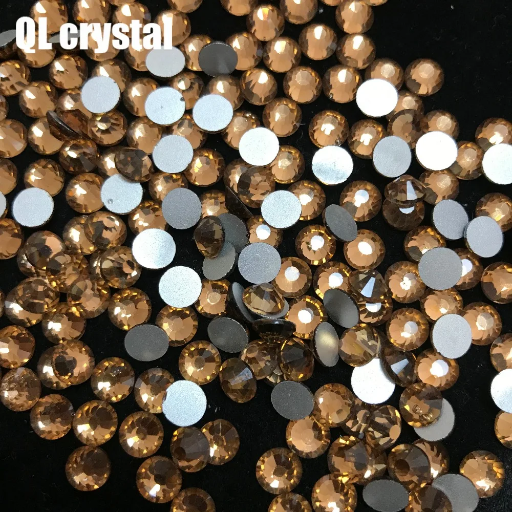 Brown Glue on Glitter Flatback Glass Crystal Non Hot fix rhinestone For Gymnastics Clothes Shoes 3D Nail Art Decoration