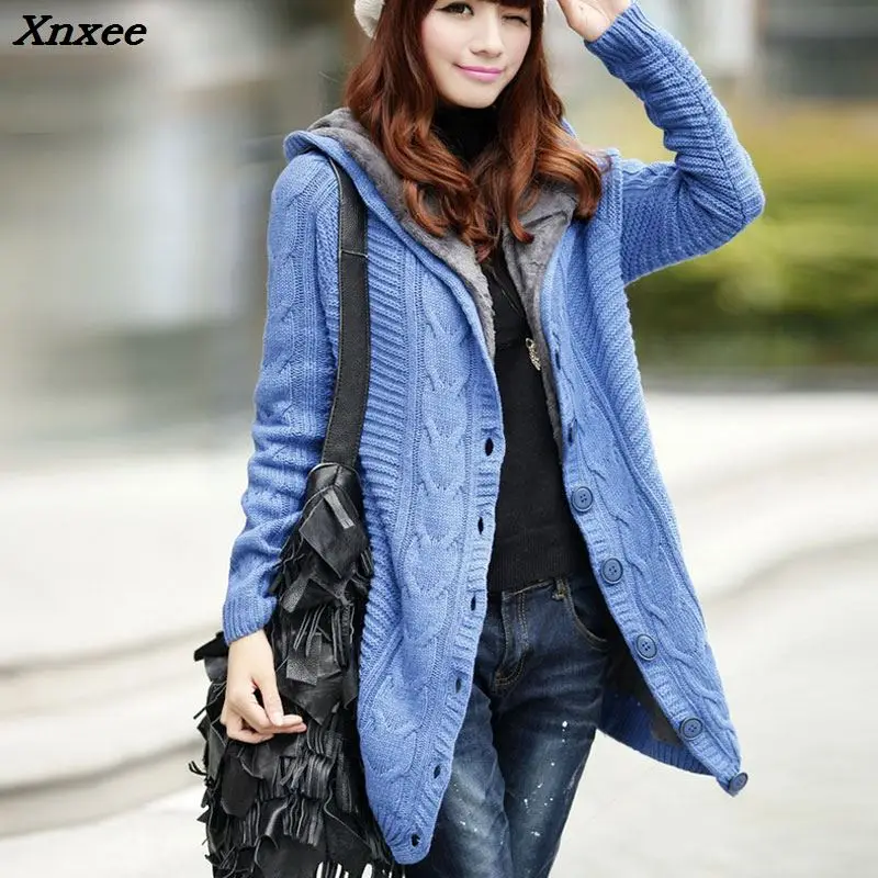 2020New Winter Hooded Cardigan Women Cashmere Sweater Red White Coat Thick Warm Sueter Mujer Long Sleeve Female Knitted Outwear