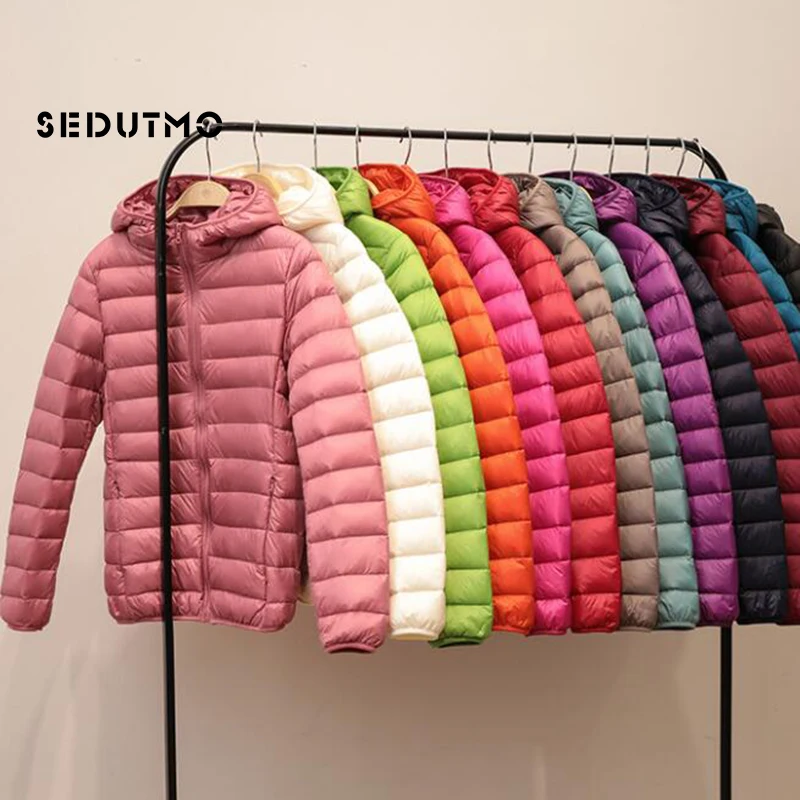 SEDUTMO-Chaqueta de plumón de pato ultraligera para mujer, abrigo corto con capucha, Parkas ED659, Primavera e Invierno