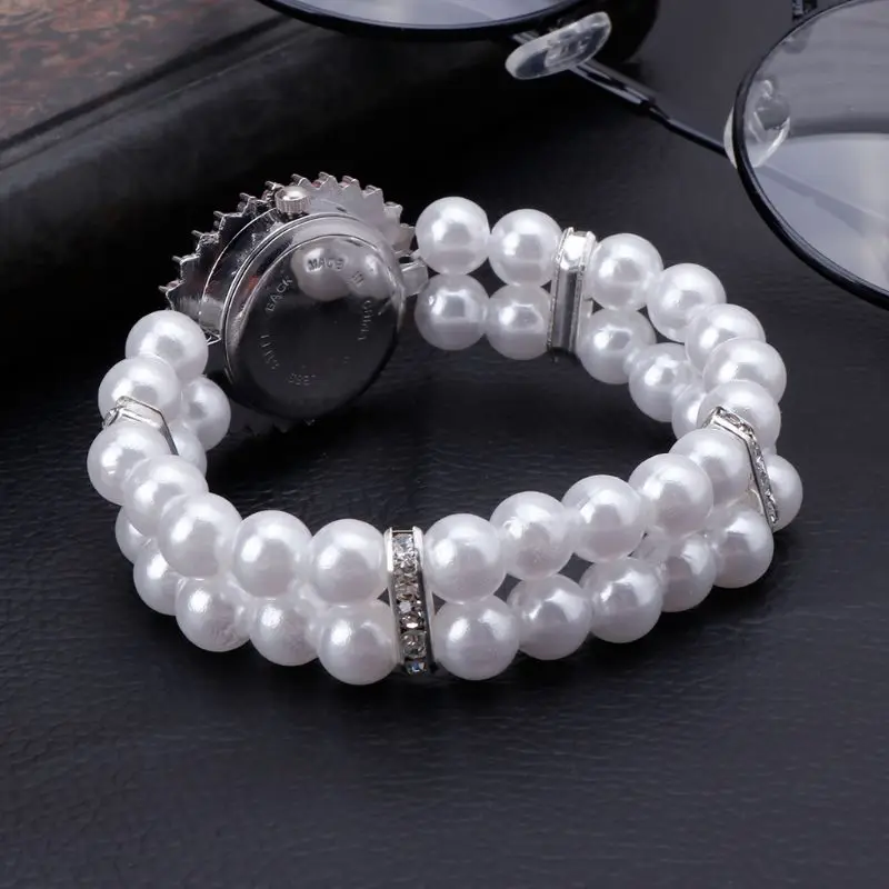 Women Watch Simulated Pearl Rhinestone Luxury Elegant Wrist Band Bracelet Jewelry Gifts Lady Elastic Universal Charms