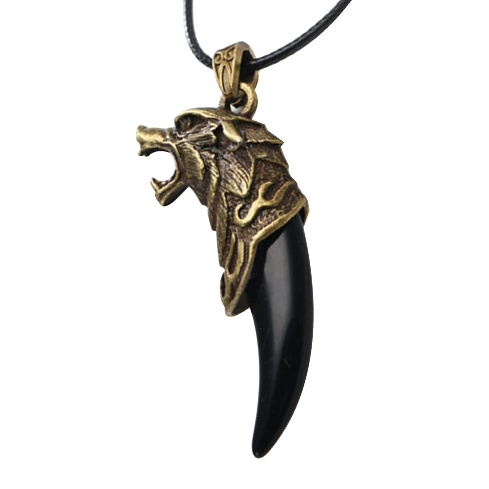 2023 New Men Antique Tribal Carved Wolf Fang Tooth Pendant Faux Leather Rope Necklace hot Jewelry Decor Accessory Gift