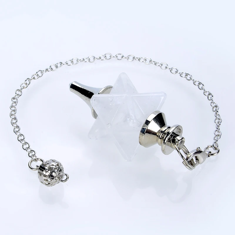 Women Men Big Natural Stone Merkaba Pendulum for Dowsing Divining Wicca Reiki White Pink Crystal Metaphysical Spiritual Pendant