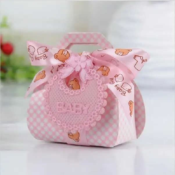 360pcs Bear Shape DIY Paper Wedding Gift Christening Baby Shower Party Favor Boxes Candy Box with Bib Tags & Ribbons