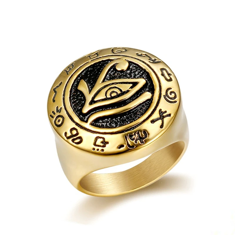 Gift for men silver & Gold color Egyptian Eye of Horus Talisman 316L Stainless Steel Biker Ring Fashion Jewelry