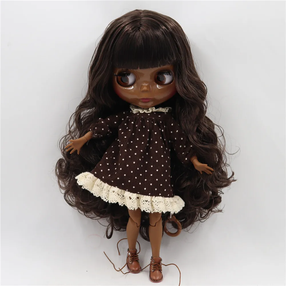 ICY DBS Blyth doll super black darkest skin Glossy face joint body dark Brown hair.No.BL0222/950