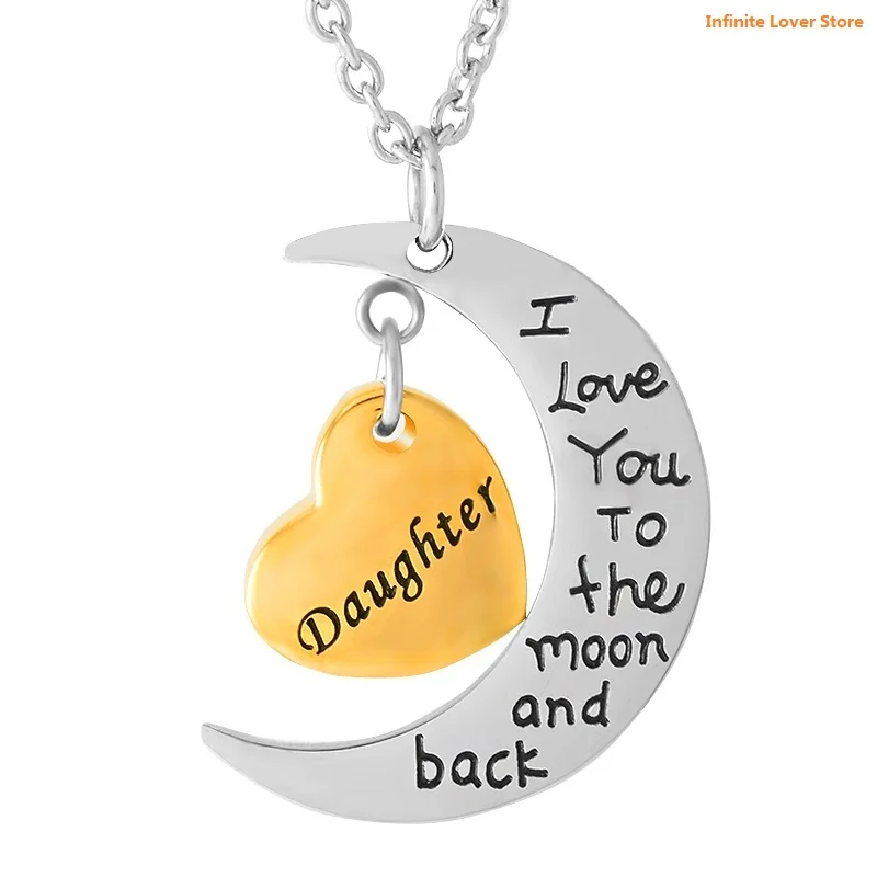 IJD9471 Dad/Mom/Daughter/Son Memorial Keepsake Cremation Pendant Jewelry-I Love You to the Moon and Back Urn Necklace for Ashes