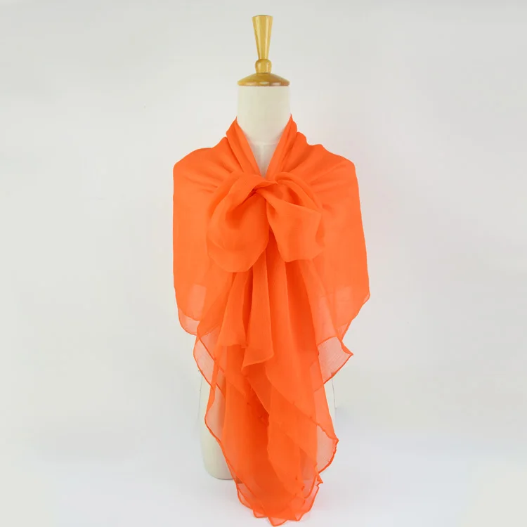 100% Zijde Crinkle Georgette Lange Sjaal 110cmX180cm Pure Zijde Sjaal Vrouwen Effen Kleur Groot Formaat Chiffon Sjaal Oranje