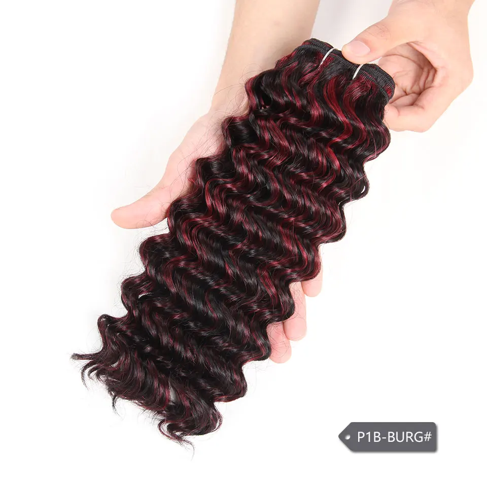 Elegante extensión de cabello humano Remy brasileño de doble dibujado, 113g, tejido de cabello de onda profunda suelto, mechones de colores rojos, 1 ud.