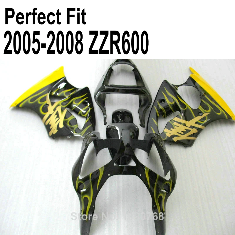 Injection fairing kit for Kawasaki ZZR600 zz r600  2005 / 05 2006 / 06 2007 / 07 2008 08 yellow flames fairings TP94