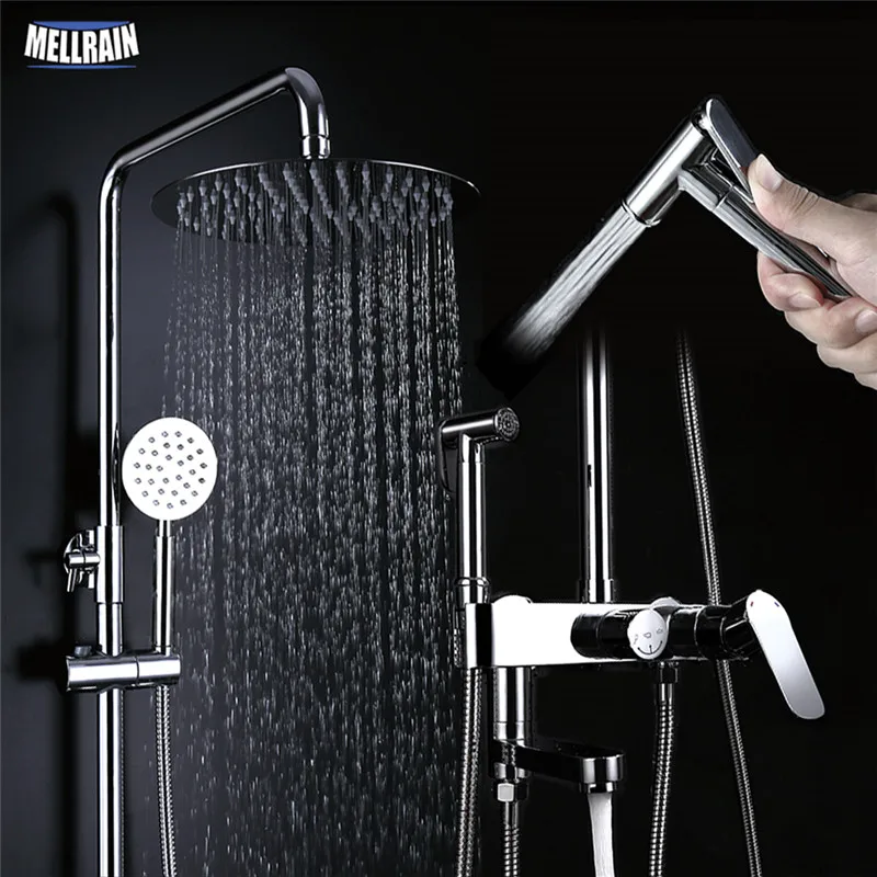 

4 functions bathroom wall mounted shower set brass bath faucet 10 inch rain shower head with bidet sprayer faucet chrome plated