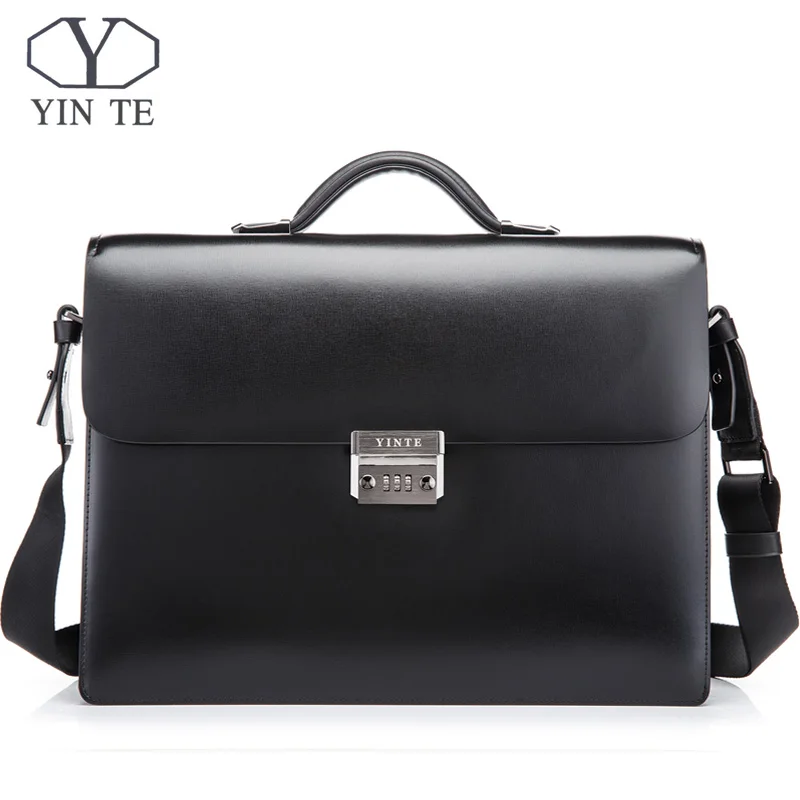 YINTE Men's Leather Briefcase Business Leather Lawyer Briefcase Messenger Shoulder Attache Case Men's Bag Portfolio T8146-11