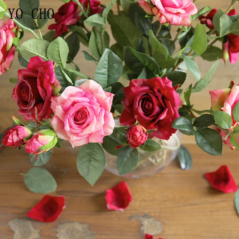 YO CHO Cheap Latex Peony Artificial Flowers Silk Roses Christmas Home Bridal Bouquet Wedding Decoration Rose