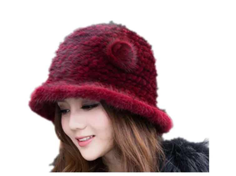 women winter fur hats of real mink fur Beige white black gray color autumn winter warm flower ladies natural fur cap H243