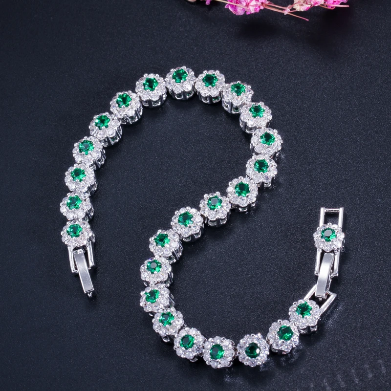 CWWZircons Hochwertiges Kettenglieder-Armband mit grünen Zirkonia-Steinen, modisches Damen-Armband für Hochzeit und Party, runde Zirkonia-Armbänder, Großhandel S0005 – Detail 8