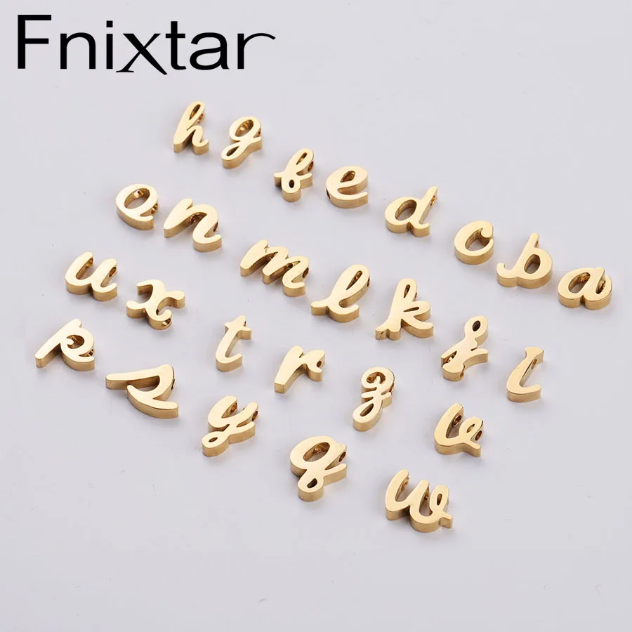 Fnixtar 26Pcs Small Alphabet Beads Mirror Polished Stainless Steel English Letters A-Z Beads 1.8mm Hole For DIY Making Necklace