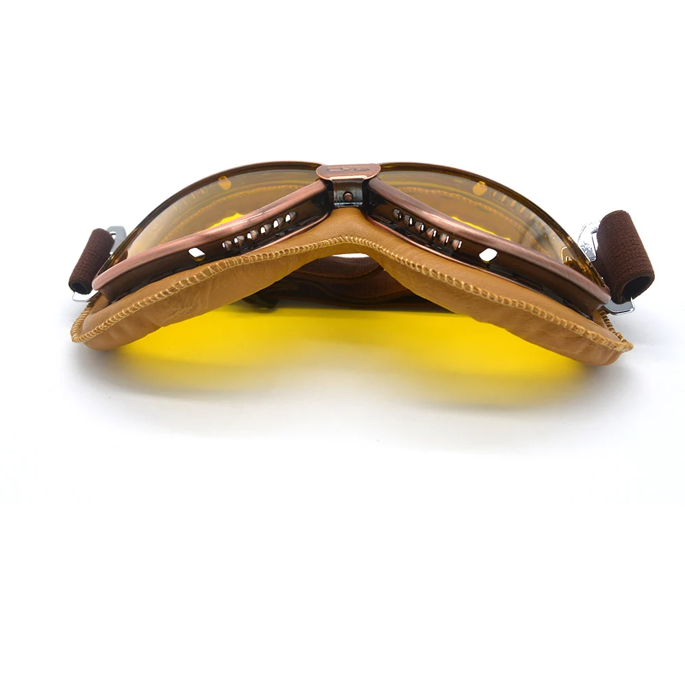 Motorcycle OTG Goggles Motorbike Retro Vintage Pilot Style Glasses Steampunk Face Mask Open Half Helmet Yellow