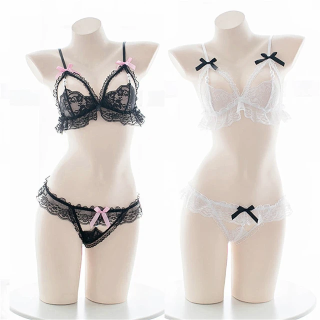 Lenceria Sexy coreana para mujer ropa interior erotica de encaje con lazos Kawaii Sujetador de Bikini ultrafino ropa de dos piezas Lolita japonesa AliExpress