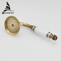 Shower Heads Antique Brass Bathroom Hand Held Shower Sprayer Head With Luxury Ceramics Bath Round Rainfall Shower Faucet HJ0527K