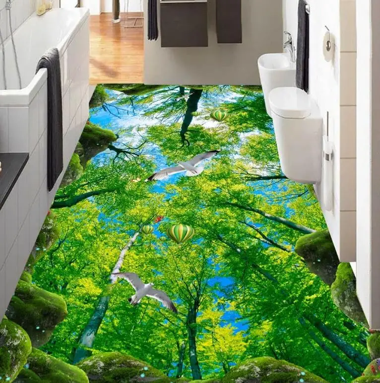 

3D Photo Wallpaper Customize Cliff Woods 3D Floor Murals Bathroom Kitchen walkway Vinyl Flooring adhesives Wall Mural Wallpaper