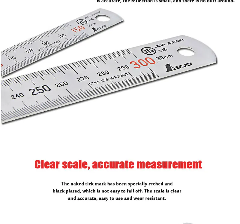 SHINWA Steel Iron ruler Stainless steel ruler Thickened scale steel ruler 15 30 60 100cm