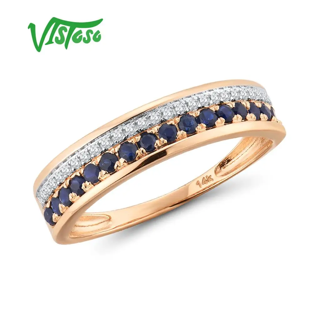 VISTOSO 14 K pierścionki w kolorze różowego złota dla pani prawdziwej błyszczące diament fantazyjne rubin/Sapphire/Emerald zaręczyny rocznica eleganckie Fine Jewelry