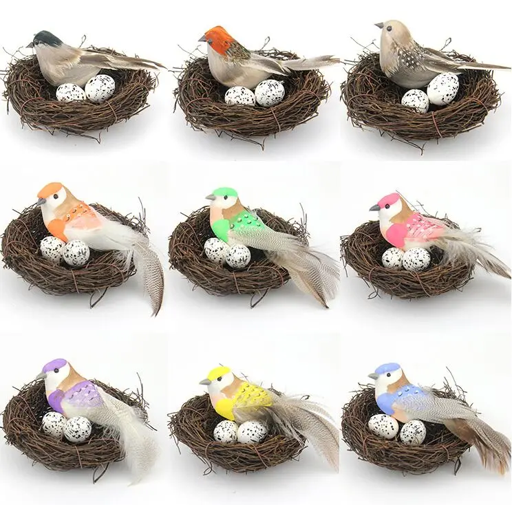 Foam feather simulation bird model nest fake bird egg small swallow sparrow ornament color bird prop collections Decoration