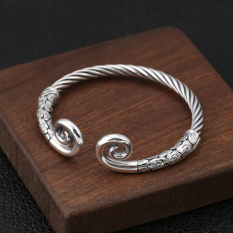 

Wholesale S925 Sterling Silver Jewelry Retro Thai Silver Men And Women Open Ended Tight Spell Cursive Bangle