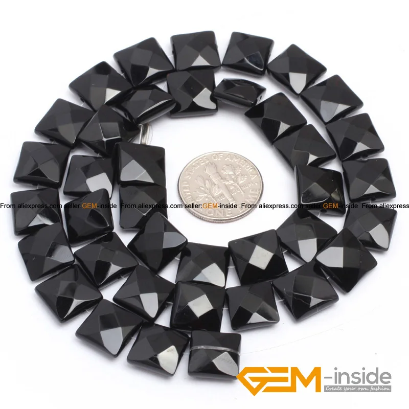 Black Agates Square Faceted Beads Natural Stone Bead DIY Bead For Jewelry Making Strand 15\