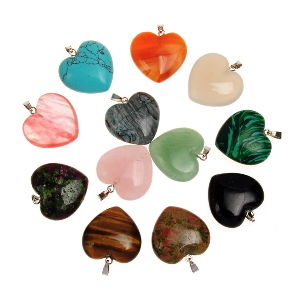 

12pcs Crystal Quartz Heart Love Carved Palm Worry Stone Chakra Pendants Random Colors for Wedding Jewelry Bridesmaid Making Free