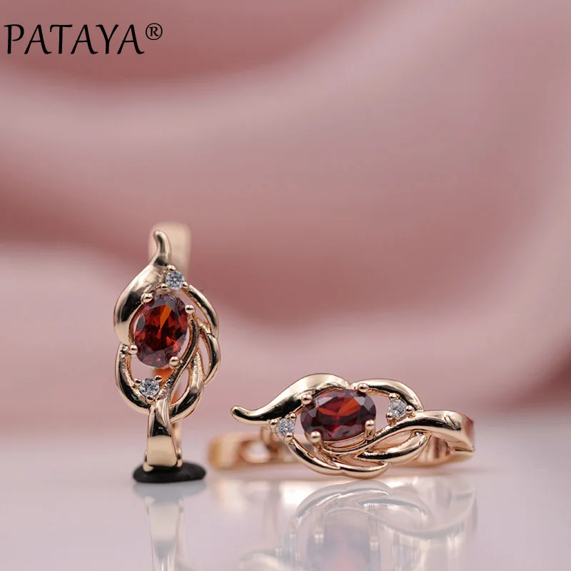 PATAYA 328 Anniversary New Women Wedding Jewelry 585 Rose Gold Color Oval Dark Blue Natural Zircon Dangle Earrings Accessories