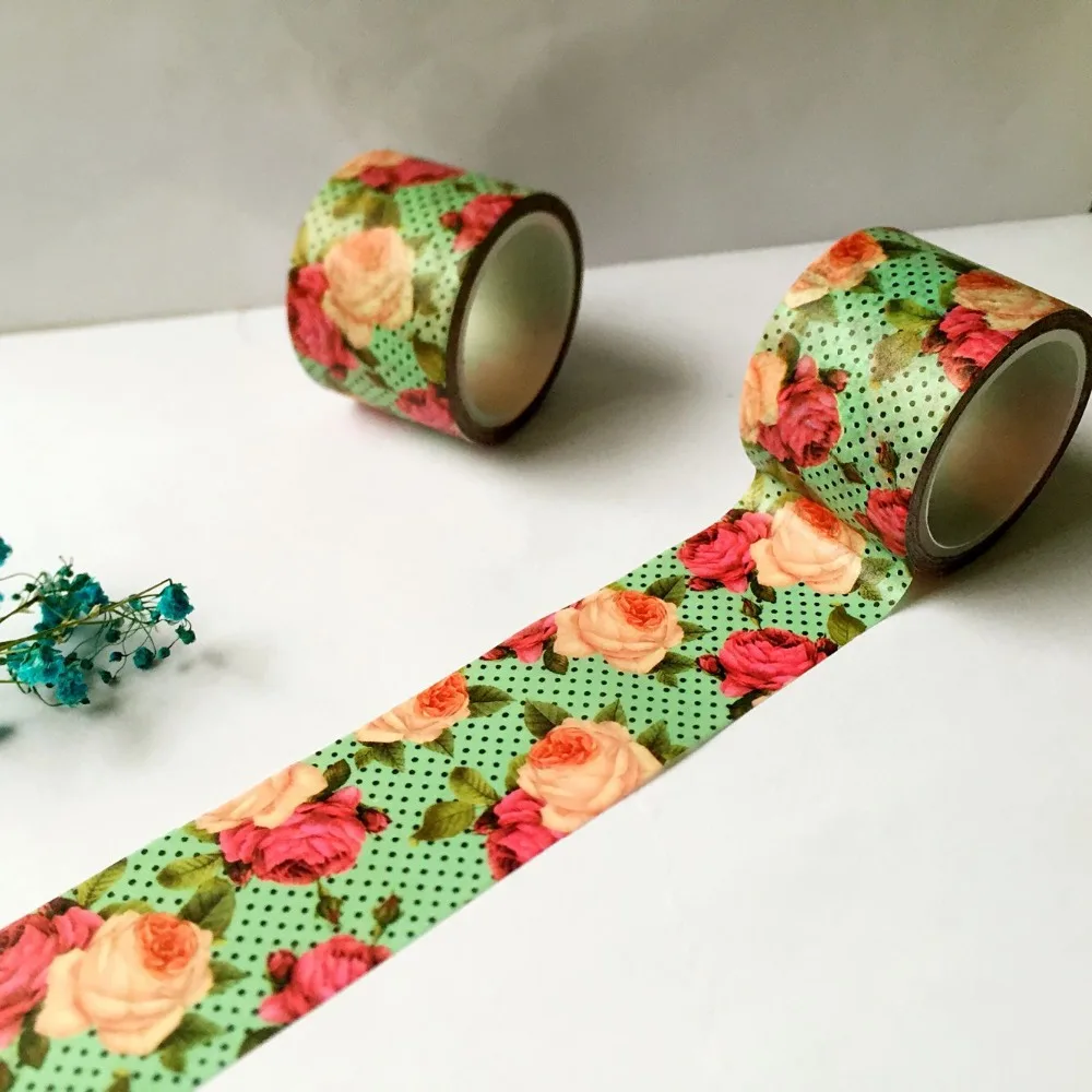 Free shipping 15mm*10m/30mm*5m high quality  washi paper  tape/Green background Rose and Peony  masking  japan  washi tape