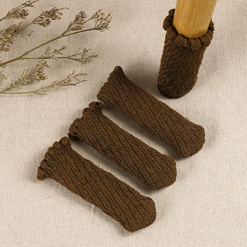 4 PCS/Lot Thickened Chair Leg Socks Chair Leg Knitting Cover Non Slip Furniture Table Foot Cover Floor Protector Stretchable