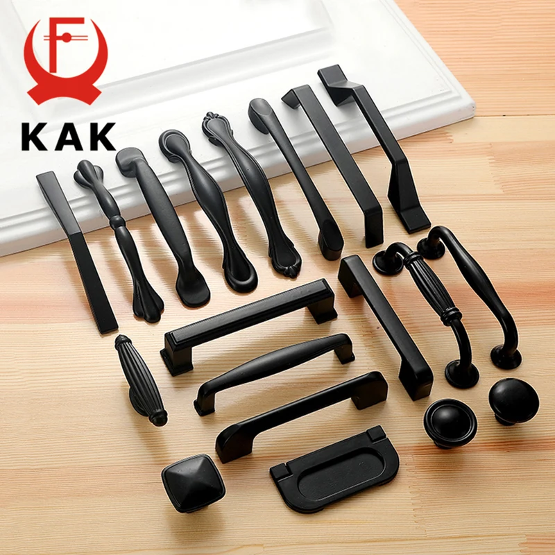 KAK 10PCS American Style Black Cabinet Handles Solid Aluminum Alloy Kitchen Cupboard Pull Drawer Knobs Furniture Handle Hardware