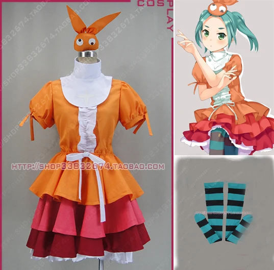 

Tsuki Monogatari Ononoki Yotsugi Fluffy Cosplay Costume dress With Headwear and socks 11