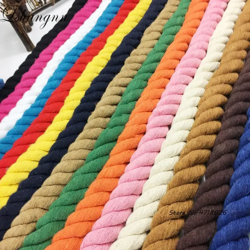 10 Meters 100% Cotton 3 Shares Twisted Cotton Cords 12mm DIY Craft Decoration Rope Cotton Cord for Bag Drawstring Belt 20 Colors