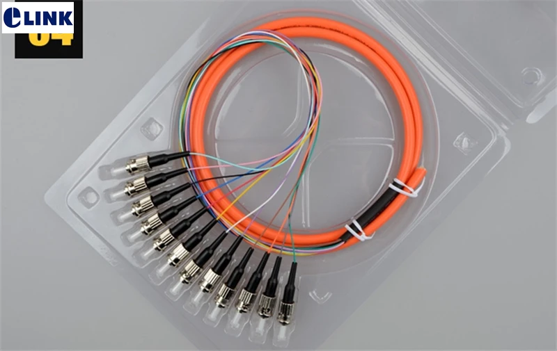 ST optischer Pigtail 12 Kerne 1,5 mTR MM 62,5/125 μm Glasfaserkabel ftth 12 farbiger Port ST UPC Bundle Pigtail 0,9 mm Fabrik ELINK