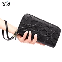 Genuine Cow Leather Women Double Zipper Long Wallet Large Capacity Ladies Purse Phone Bag Rfid Credit Cards Holder Money Clutch - Image 6