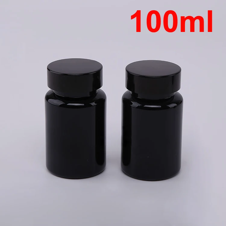 (100pcs/lot) NEW 100cc Thick Black PET Pill Bottles Screw Metal Black Cap, Capsules Bottles, Plastic Bottle Sunlight Proof 100ml