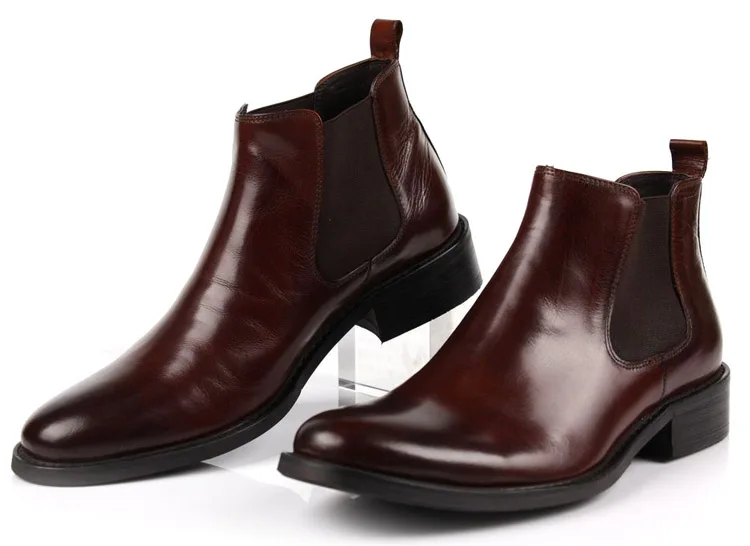 Large Size Eur45 Brown Tan / Black Ankle Boots Mens Business Shoes Genuine Leather Boots Male Dress Shoes