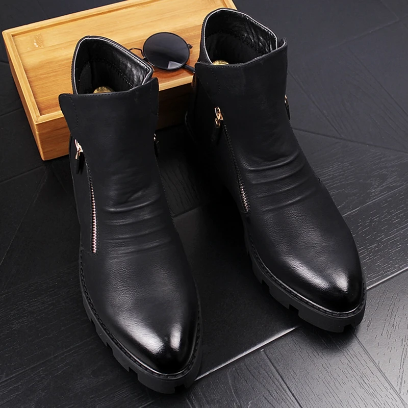 New Arrival Men Fashion Casual Ankle Boots Spring Autumn Pointed Toe Side Zipper Black Chelsea Boots Male Brogues Botas Hombre