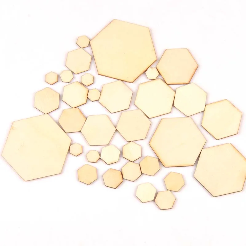 50pcs hexagon pattern Natural wooden Scrapbooking Carft for Home decoration diy Handmade handcraft 10/20/30/40/50mm MT2132