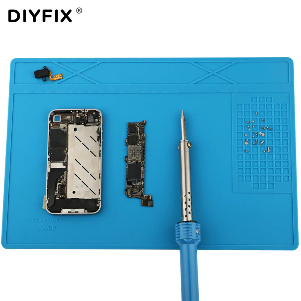 DIYFIX 31x21cm لوحة عزل حراري من السيليكون حصيرة مكتبية منصة صيانة لمحطة إصلاح لحام بغا مع موقف المسمار