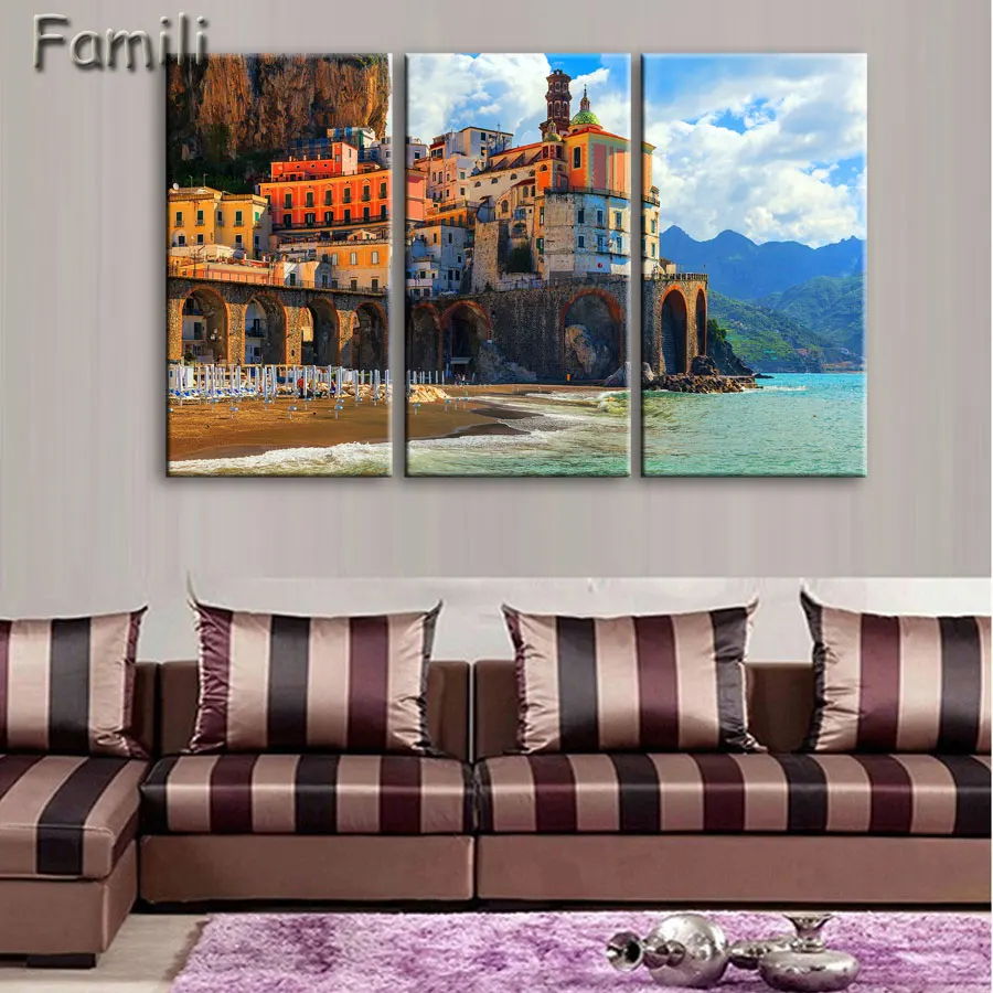 3pcs Italy Cinque Tere Home Decor Oil Painting on Canvas Wall Art Gift HD Print Waterproof Canvas Picture No Framed,canvas paint